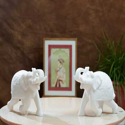 White Marble Elephant Pair