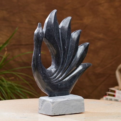 Handcrafted Marble Peacock Sculpture