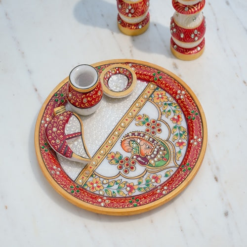HandPainted Marble Puja Thali