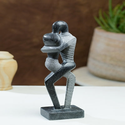 Black Marble Couple Embrace Sculpture