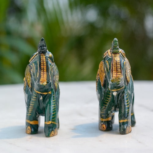 Hand Painted Green Elephant Pair