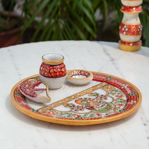 HandPainted Marble Puja Thali