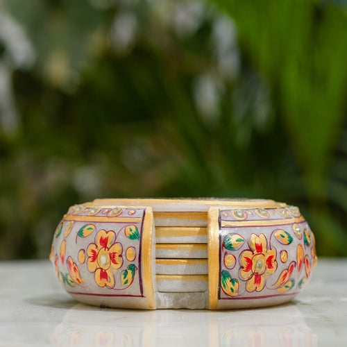 HandPainted Floral Marble Coaster Set OF 2