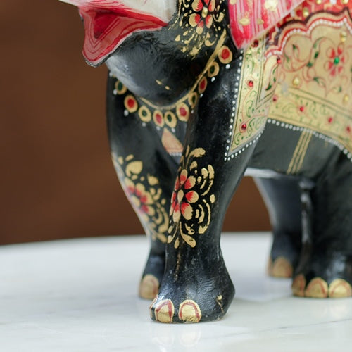 Hand Painted Black Elephant Pair Figurines