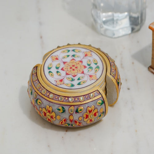 HandPainted Floral Marble Coaster Set OF 2