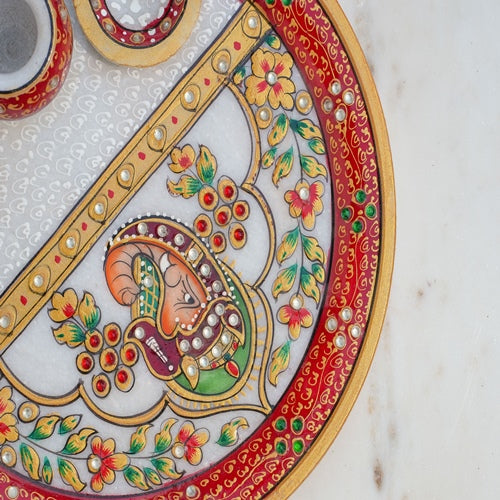 HandPainted Marble Puja Thali