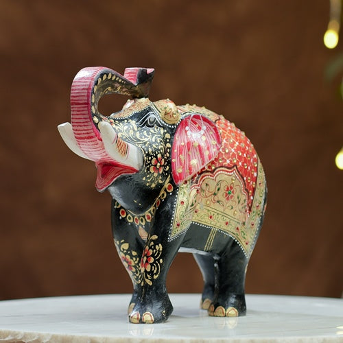 Hand Painted Black Elephant Pair Figurines