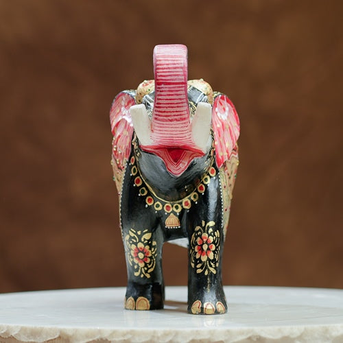 Hand Painted Black Elephant Pair Figurines