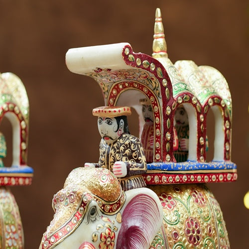 Hand Painted Elephant Ride Figurines
