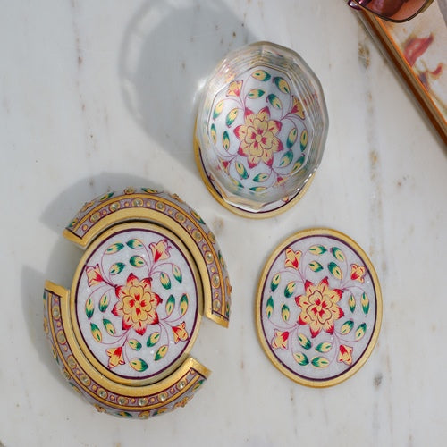 HandPainted Floral Marble Coaster Set OF 2
