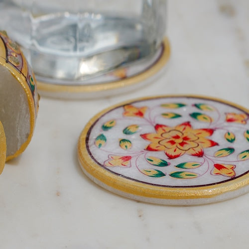 HandPainted Floral Marble Coaster Set OF 2