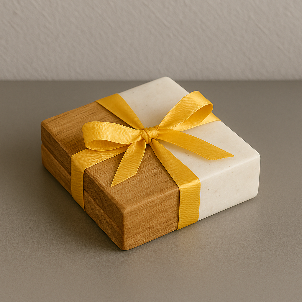 Square Marble & Wood Coaster Set / Set of 2