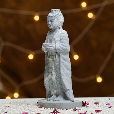 Meditative Buddha Idol  Grey Stone Finish