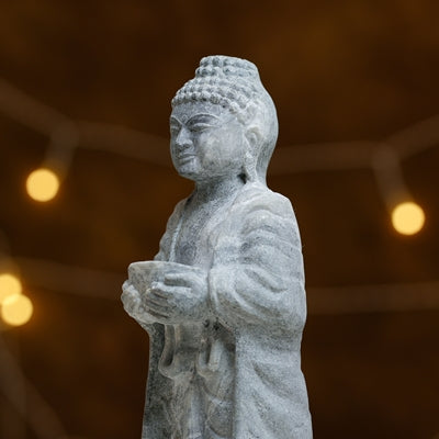 Meditative Buddha Idol  Grey Stone Finish