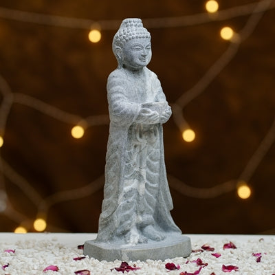 Meditative Buddha Idol  Grey Stone Finish