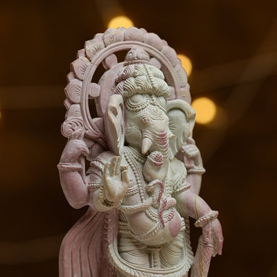 Standing Ganesh Ji Murti in Pink Stone  HandCarved Elegance