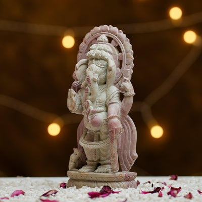 Standing Ganesh Ji Murti in Pink Stone  HandCarved Elegance
