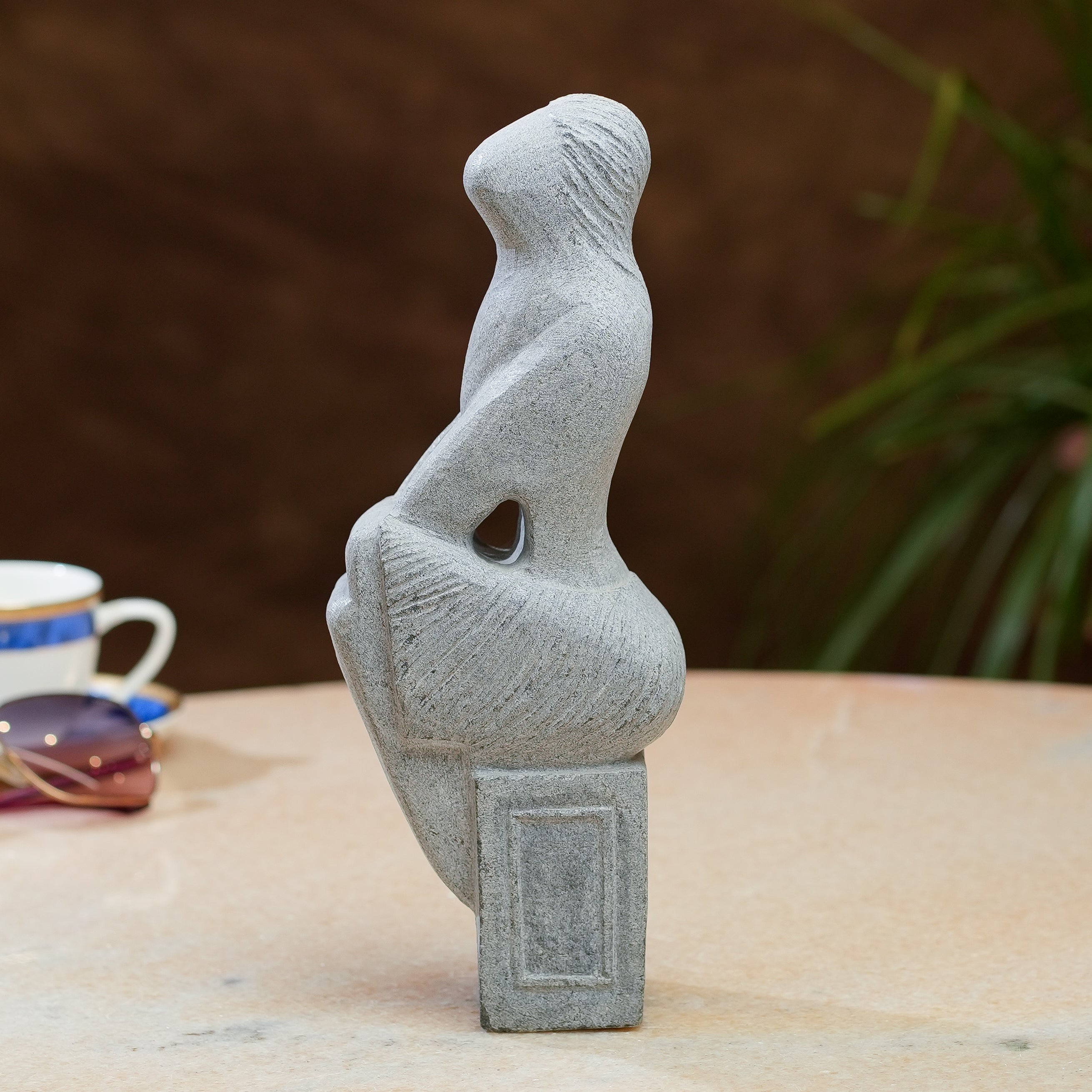 HandCarved Abstract Woman Statue  Grey Stone Finish