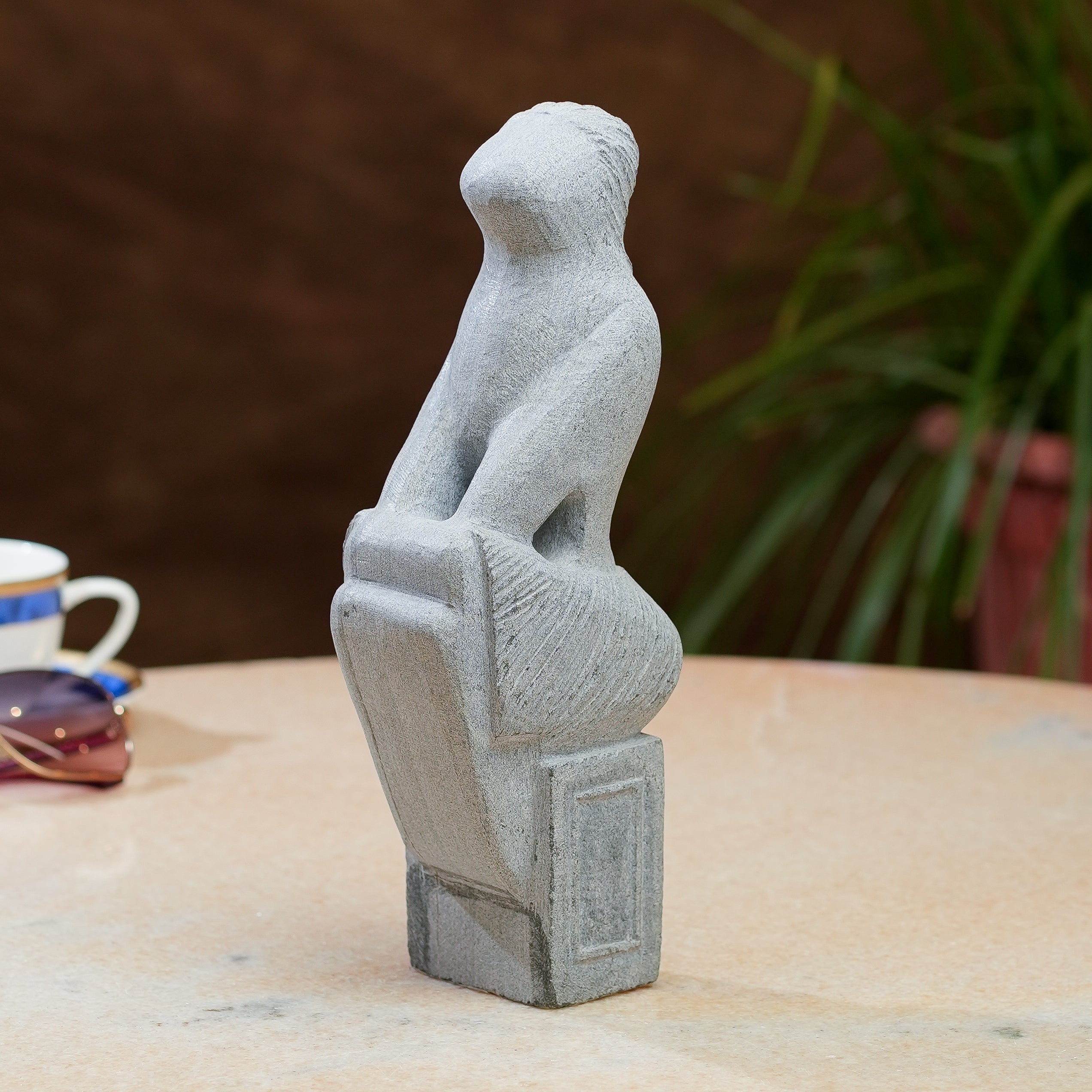 HandCarved Abstract Woman Statue  Grey Stone Finish