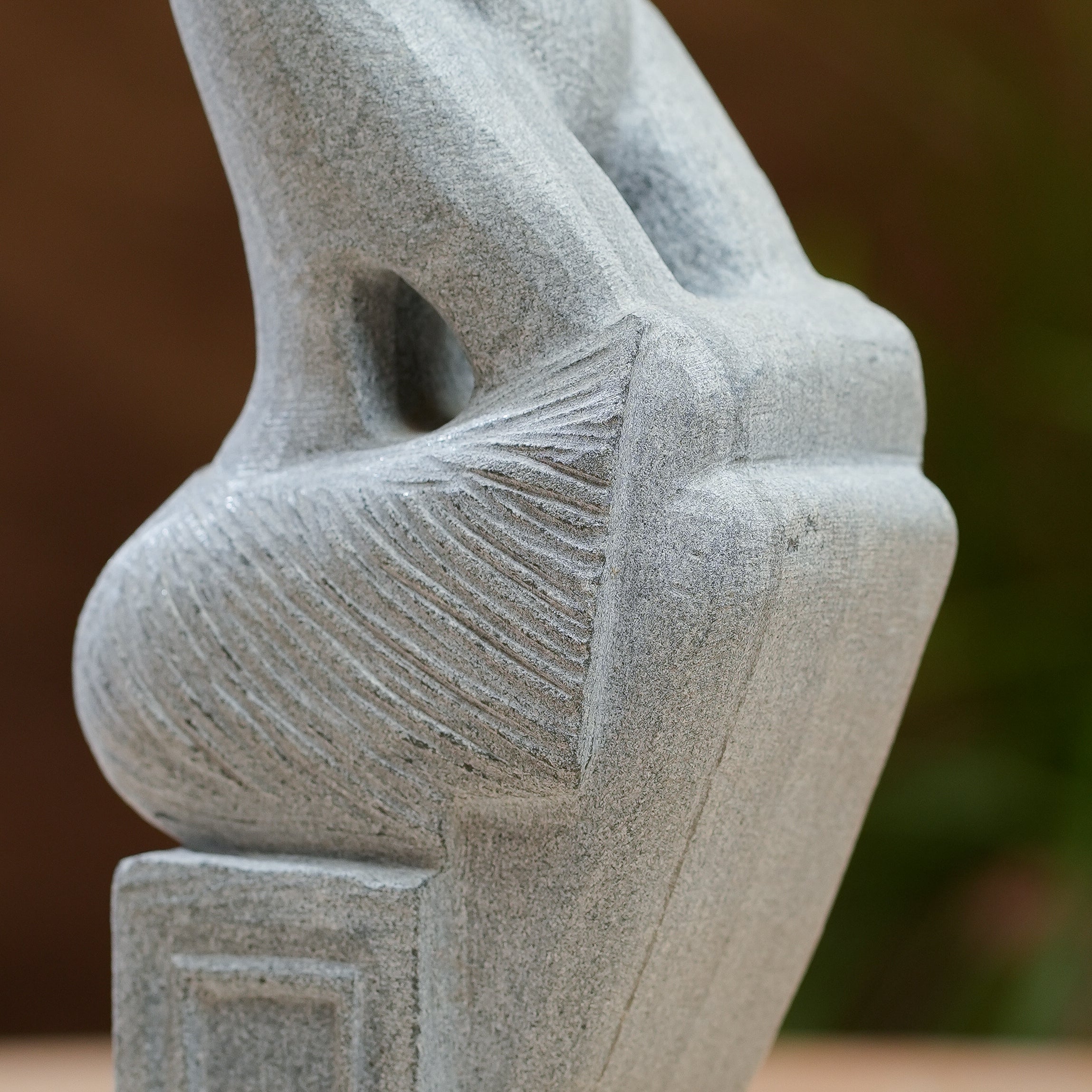 HandCarved Abstract Woman Statue  Grey Stone Finish