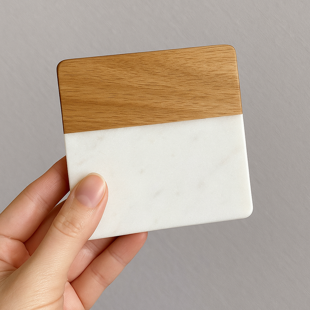 Square Marble & Wood Coaster Set / Set of 2