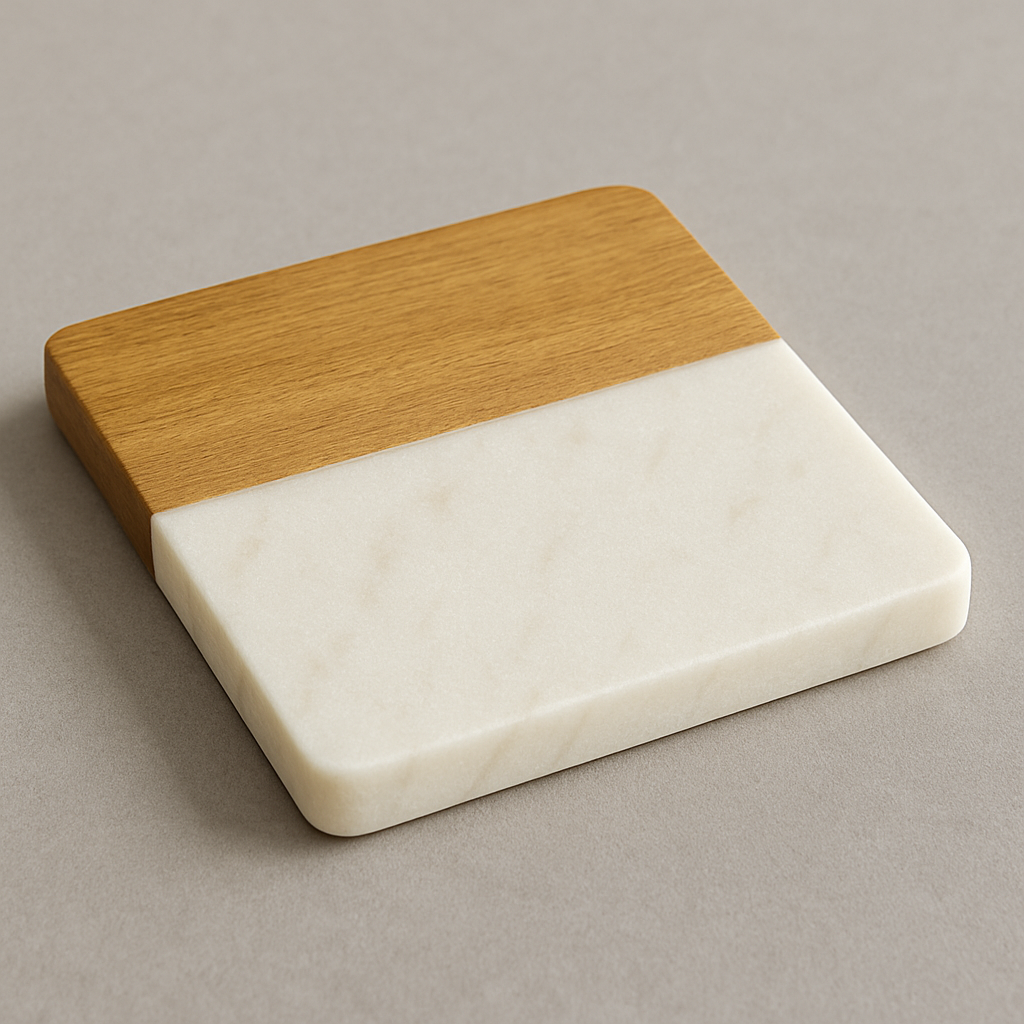 Square Marble & Wood Coaster Set / Set of 2