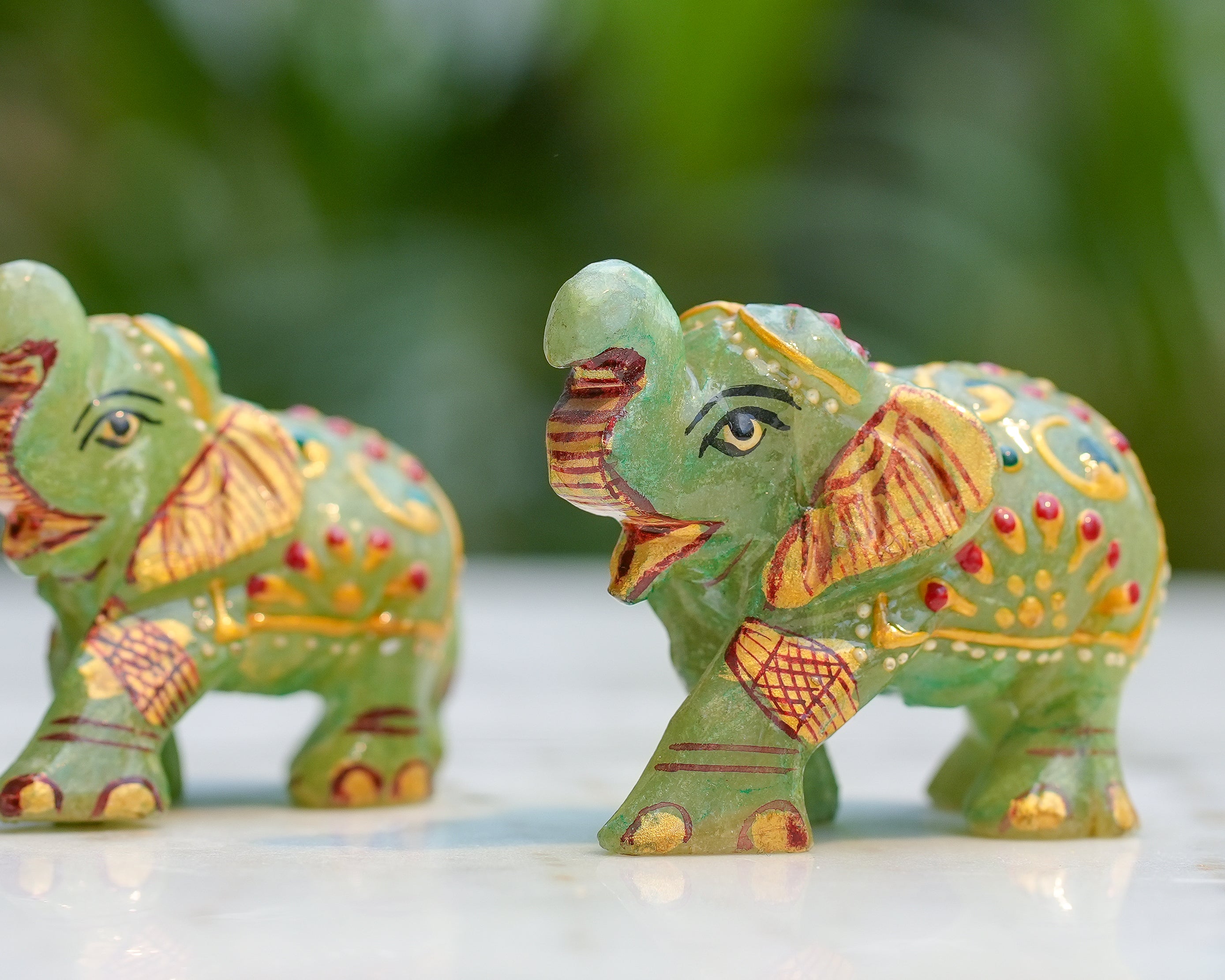 Handcrafted Green Jade Elephant Trio  Set of 3