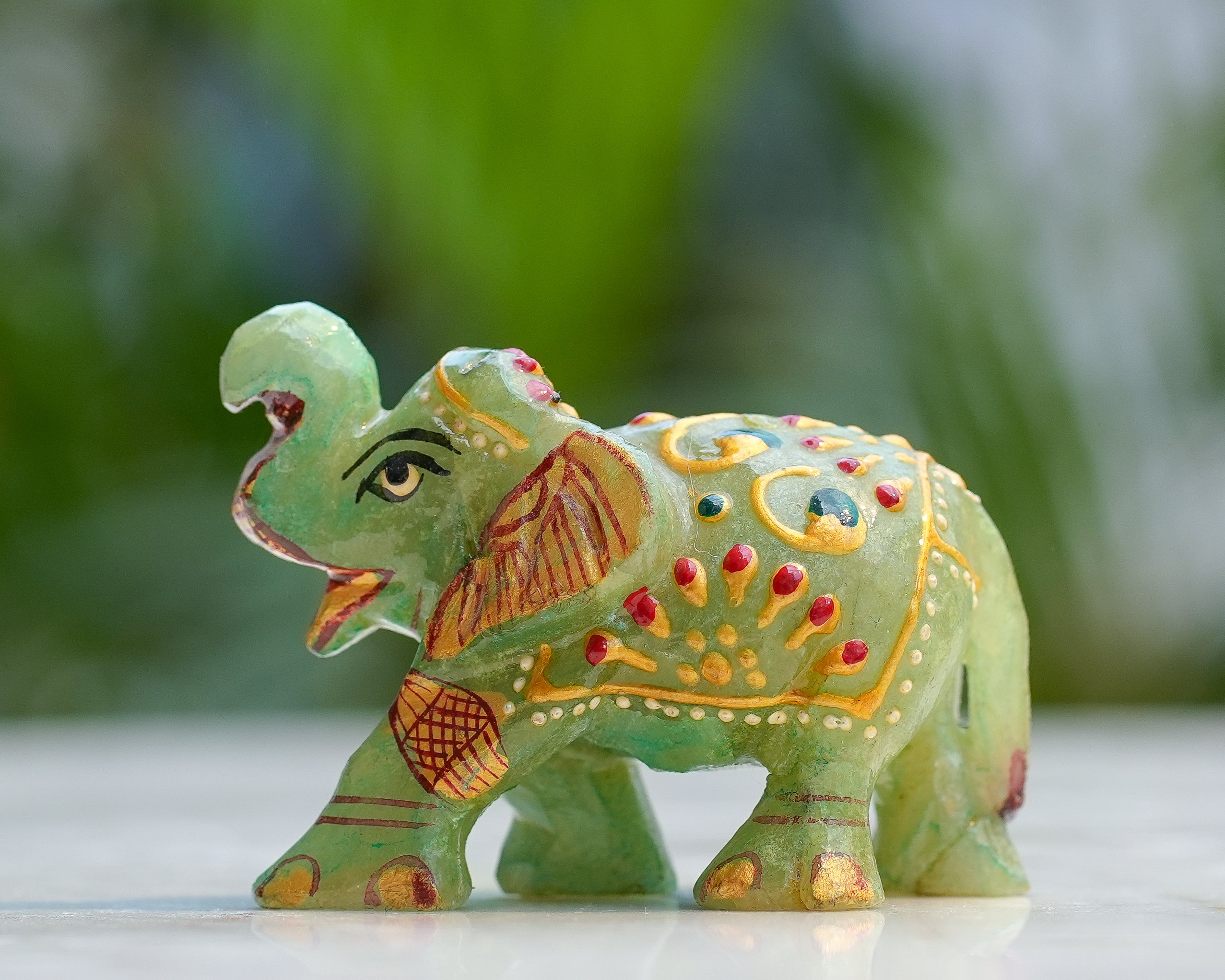 Handcrafted Green Jade Elephant Trio  Set of 3