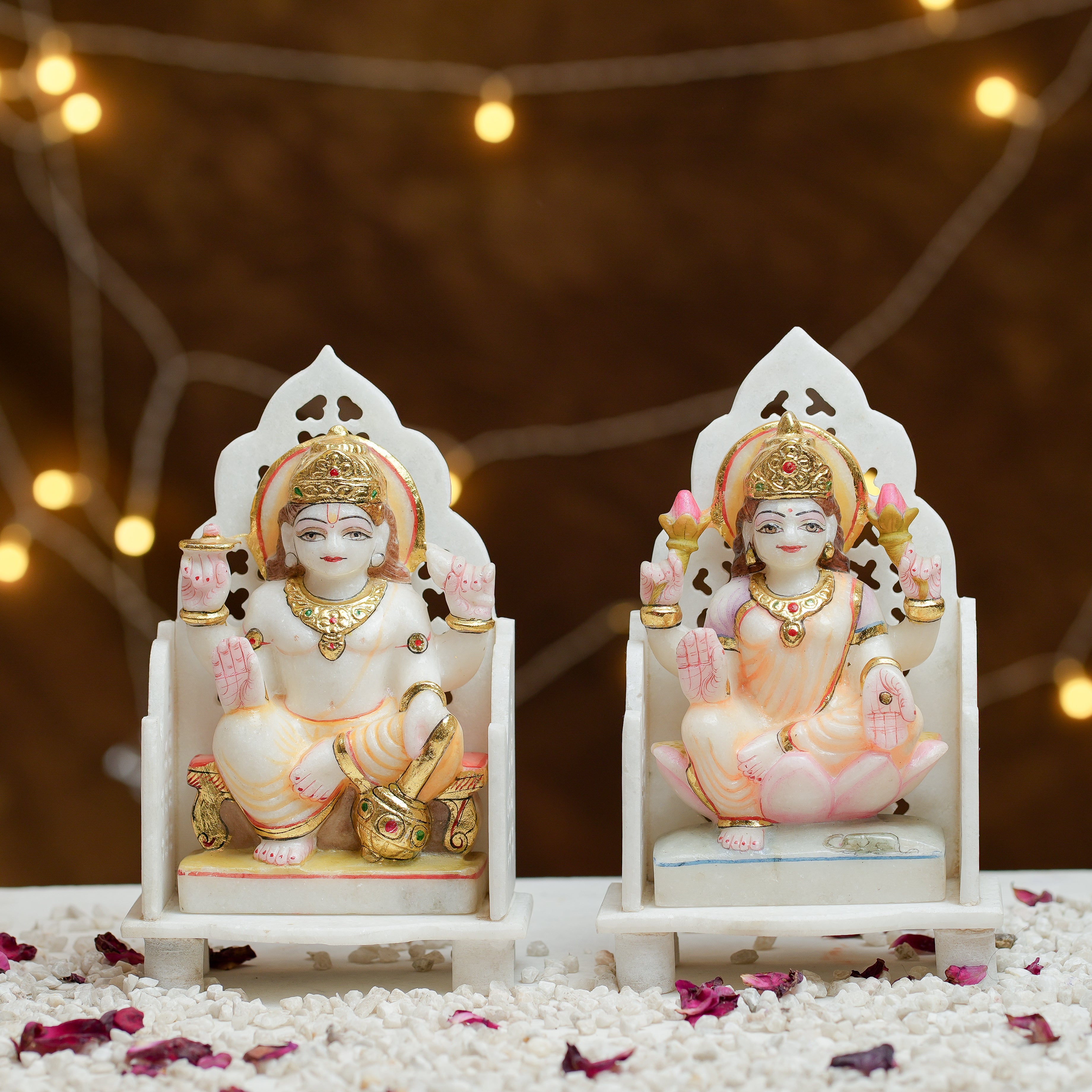 Handcrafted Marble Laxmi Kuber Idol Set with Singhasan