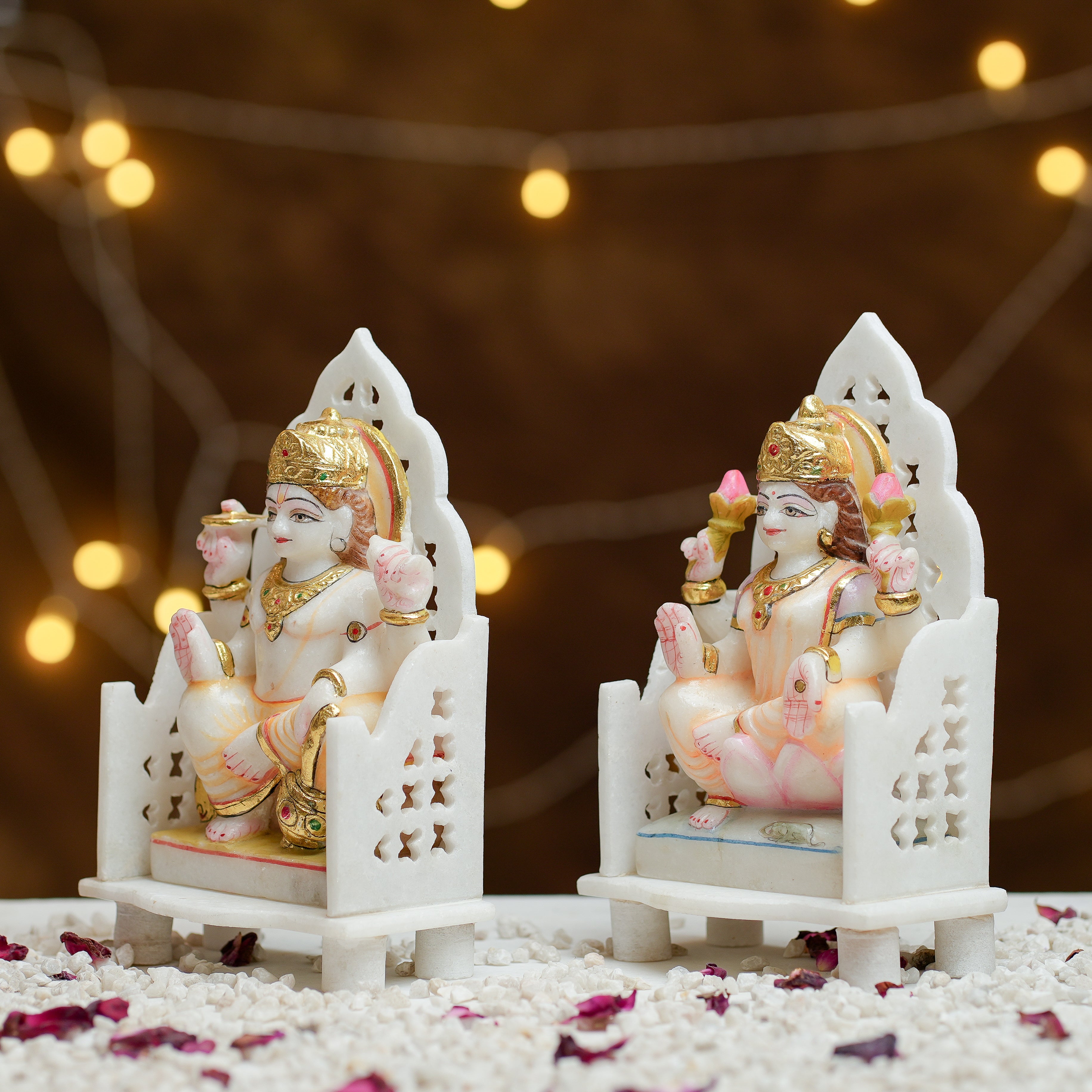 Handcrafted Marble Laxmi Kuber Idol Set with Singhasan