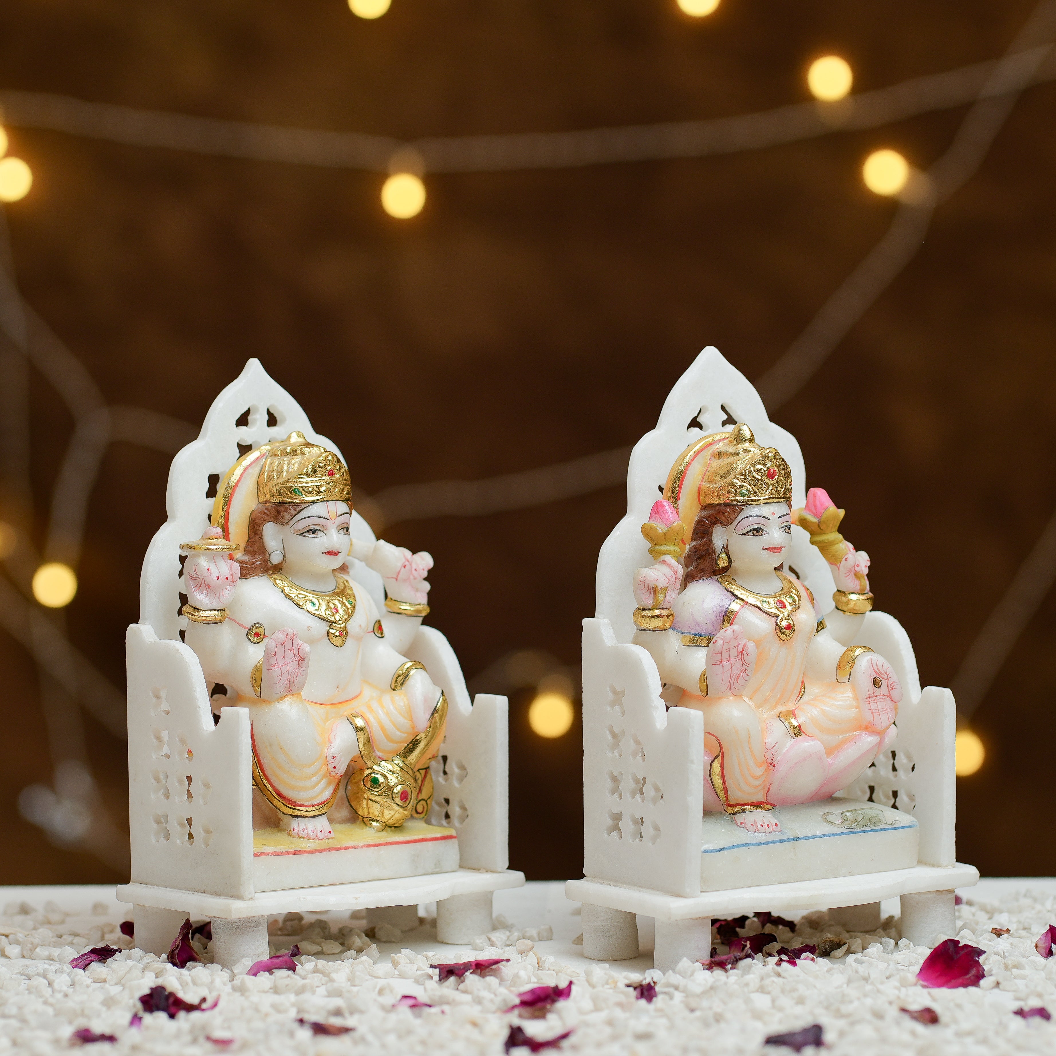 Handcrafted Marble Laxmi Kuber Idol Set with Singhasan