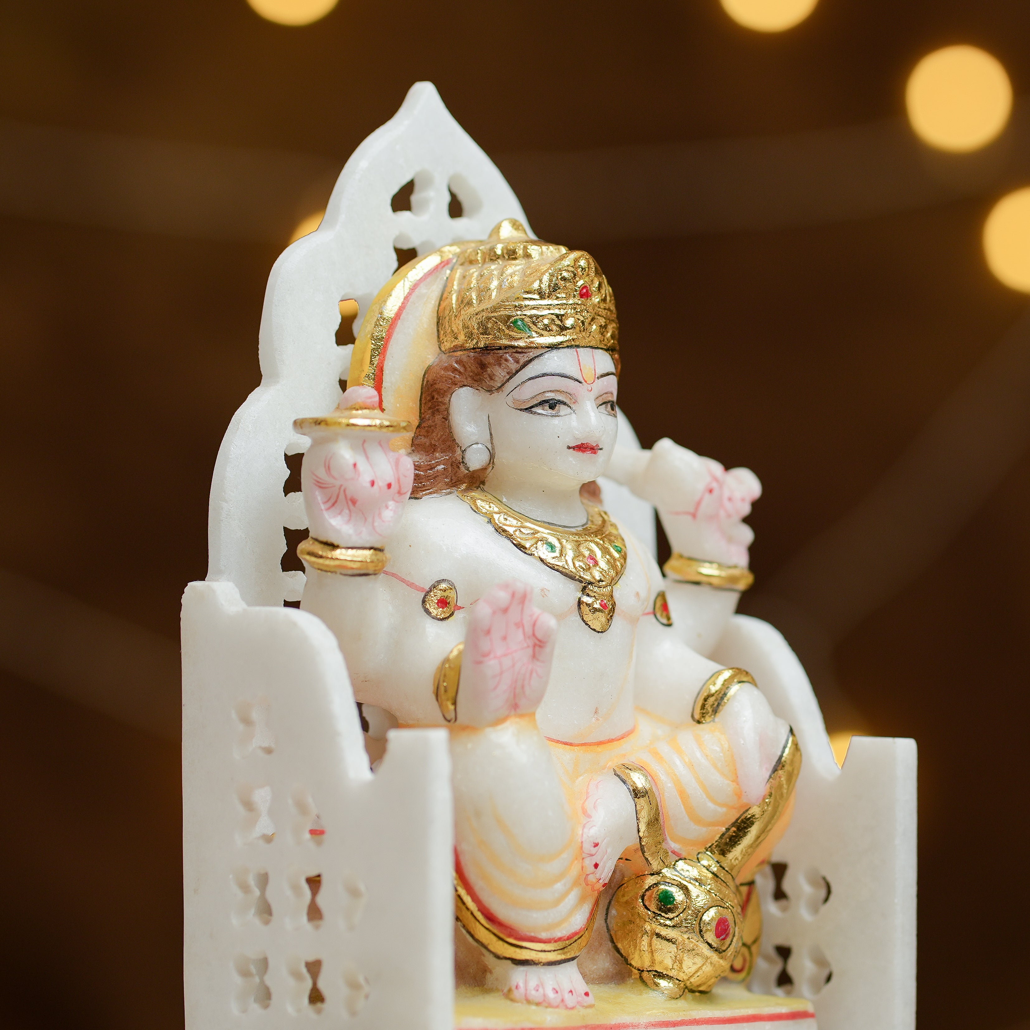 Handcrafted Marble Laxmi Kuber Idol Set with Singhasan