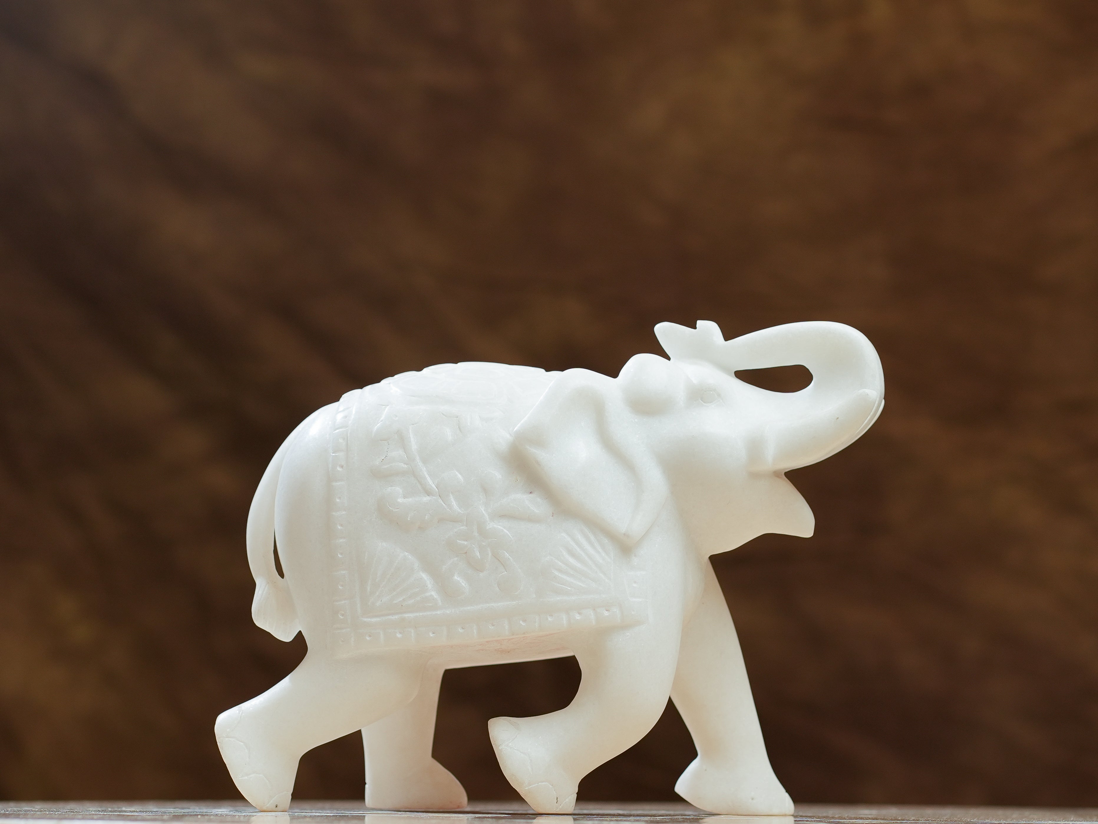 Handcrafted White Marble Elephant Statue  Symbol of Strength & Good Luck