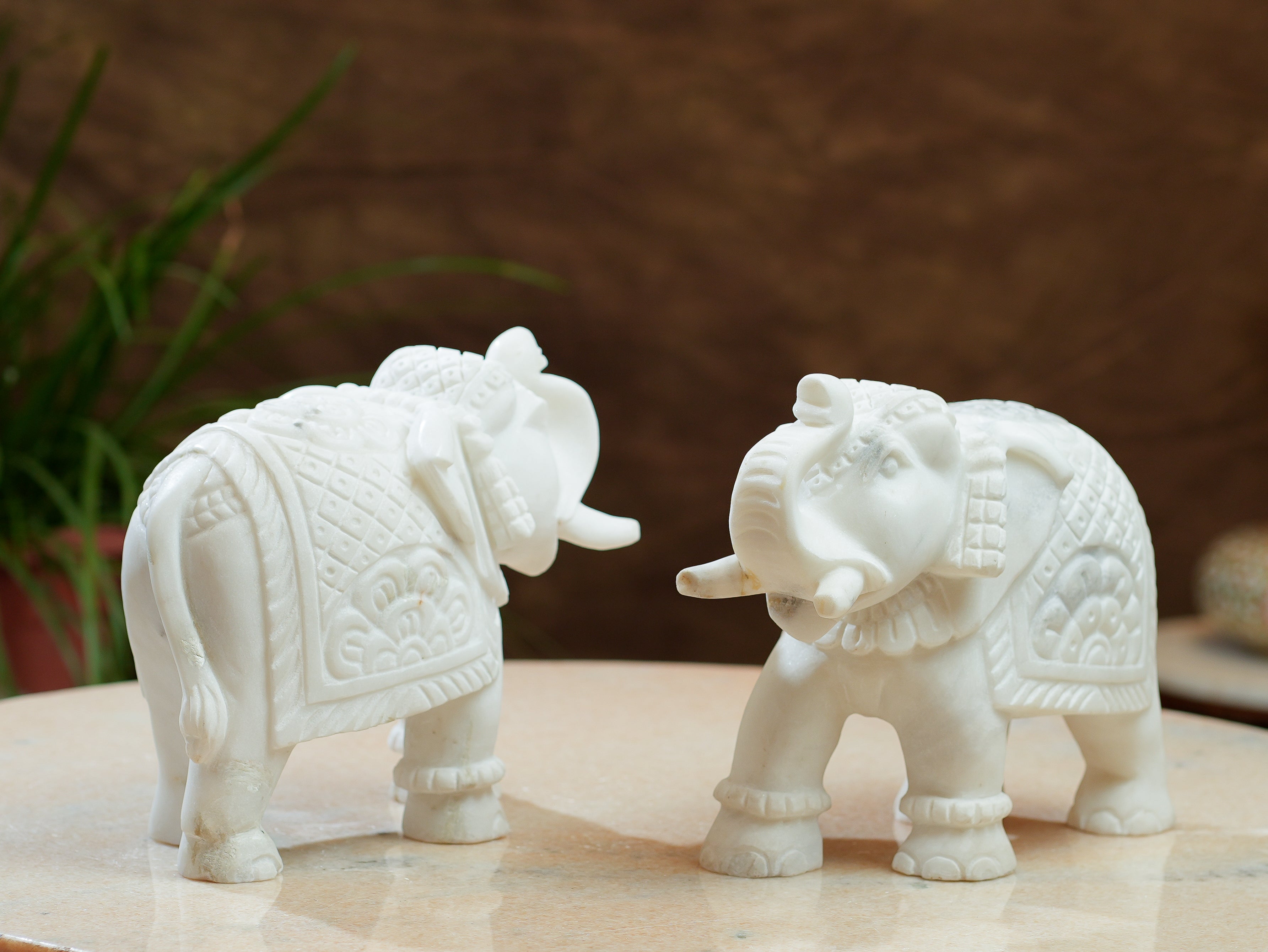 Handcrafted White Marble Elephant Statue  Symbol of Strength & Good Luck