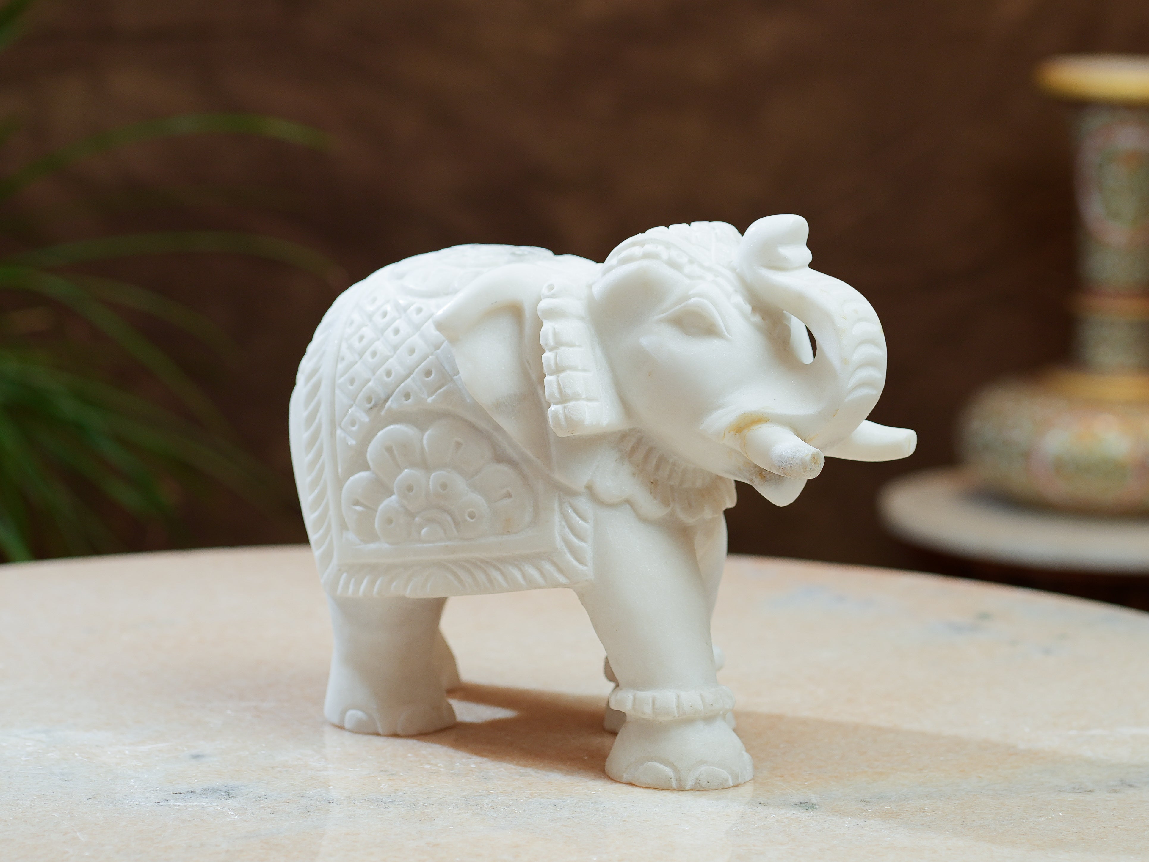 Handcrafted White Marble Elephant Statue  Symbol of Strength & Good Luck