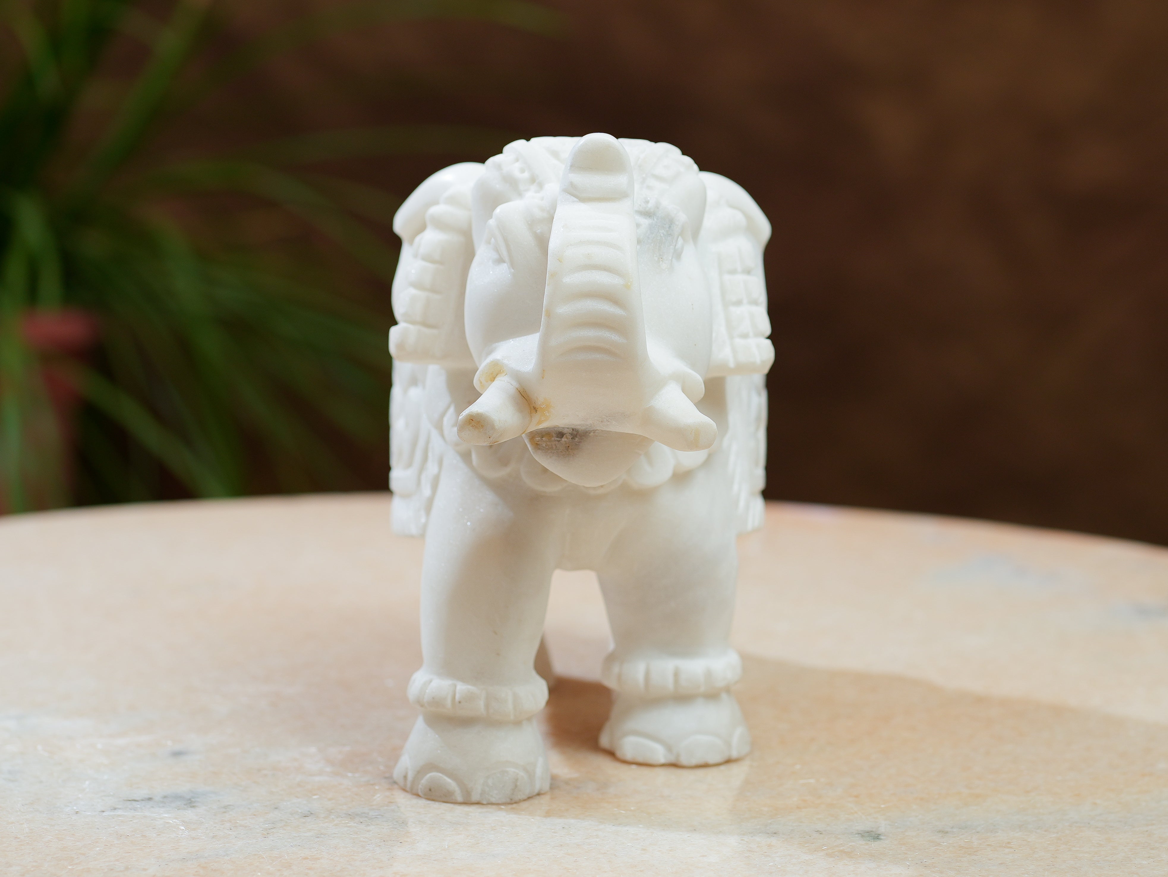 Handcrafted White Marble Elephant Statue  Symbol of Strength & Good Luck