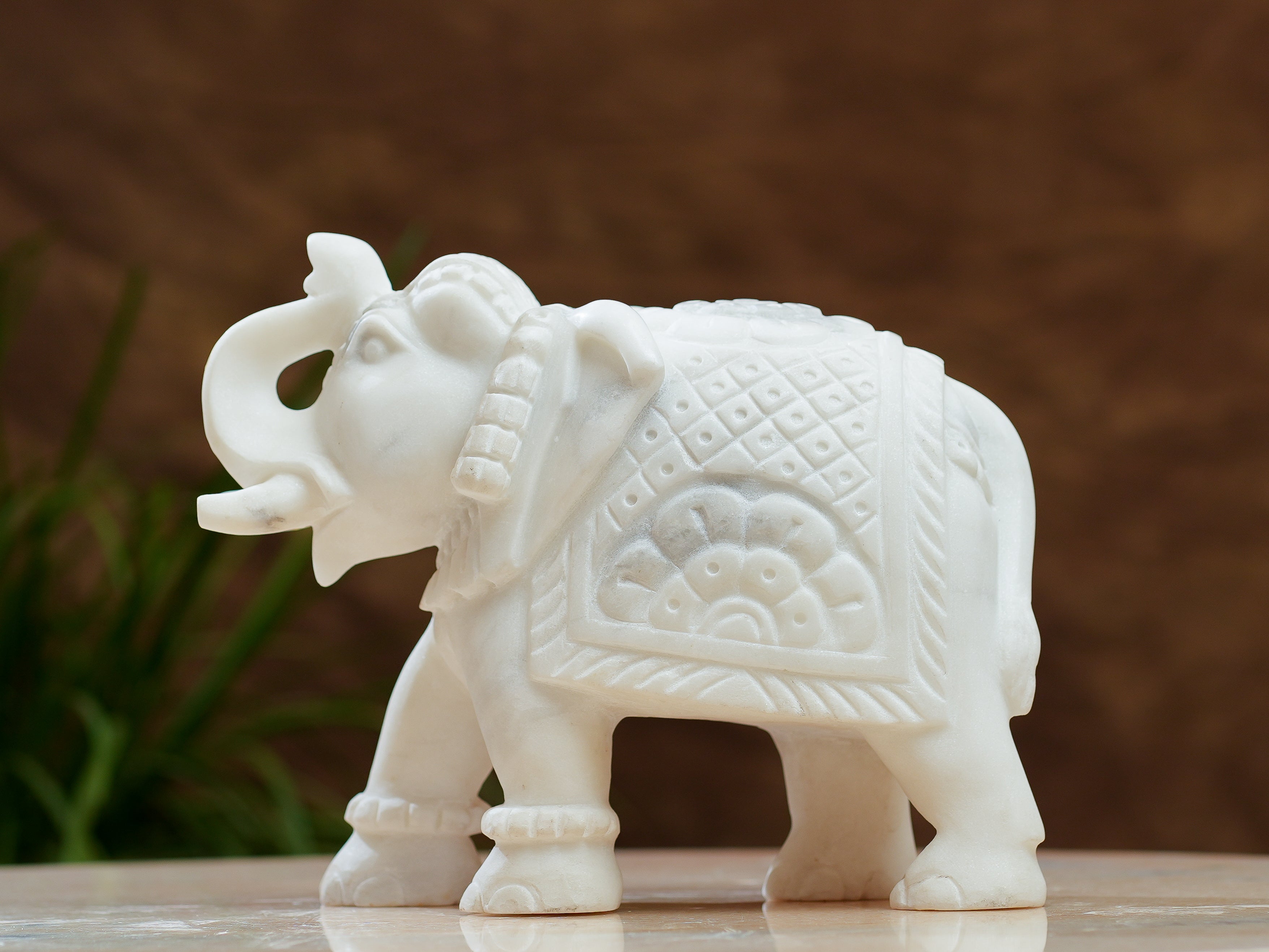 Handcrafted White Marble Elephant Statue  Symbol of Strength & Good Luck