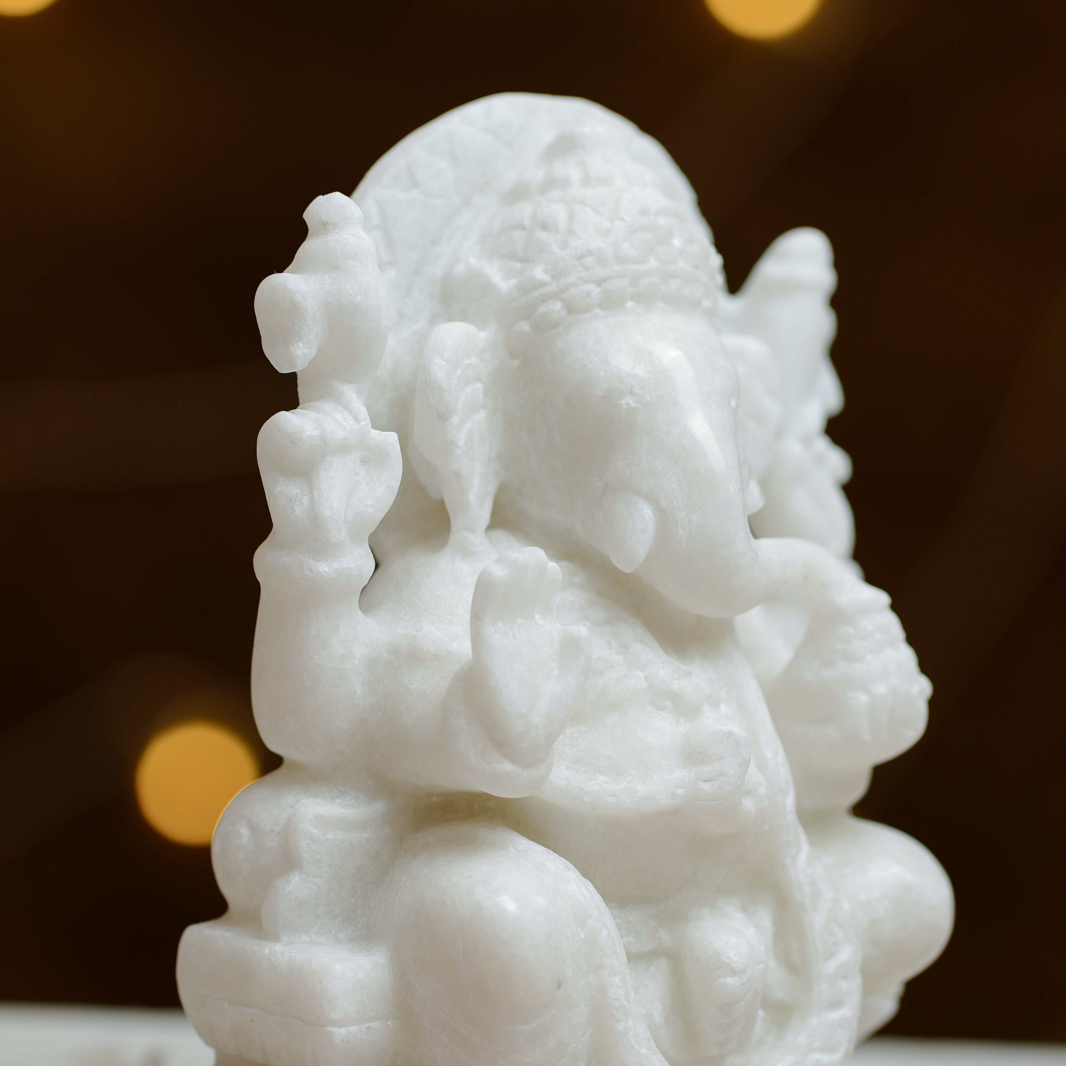 HandCarved White Marble Ganesha Statue  8Inch Idol for Home Temple & Décor