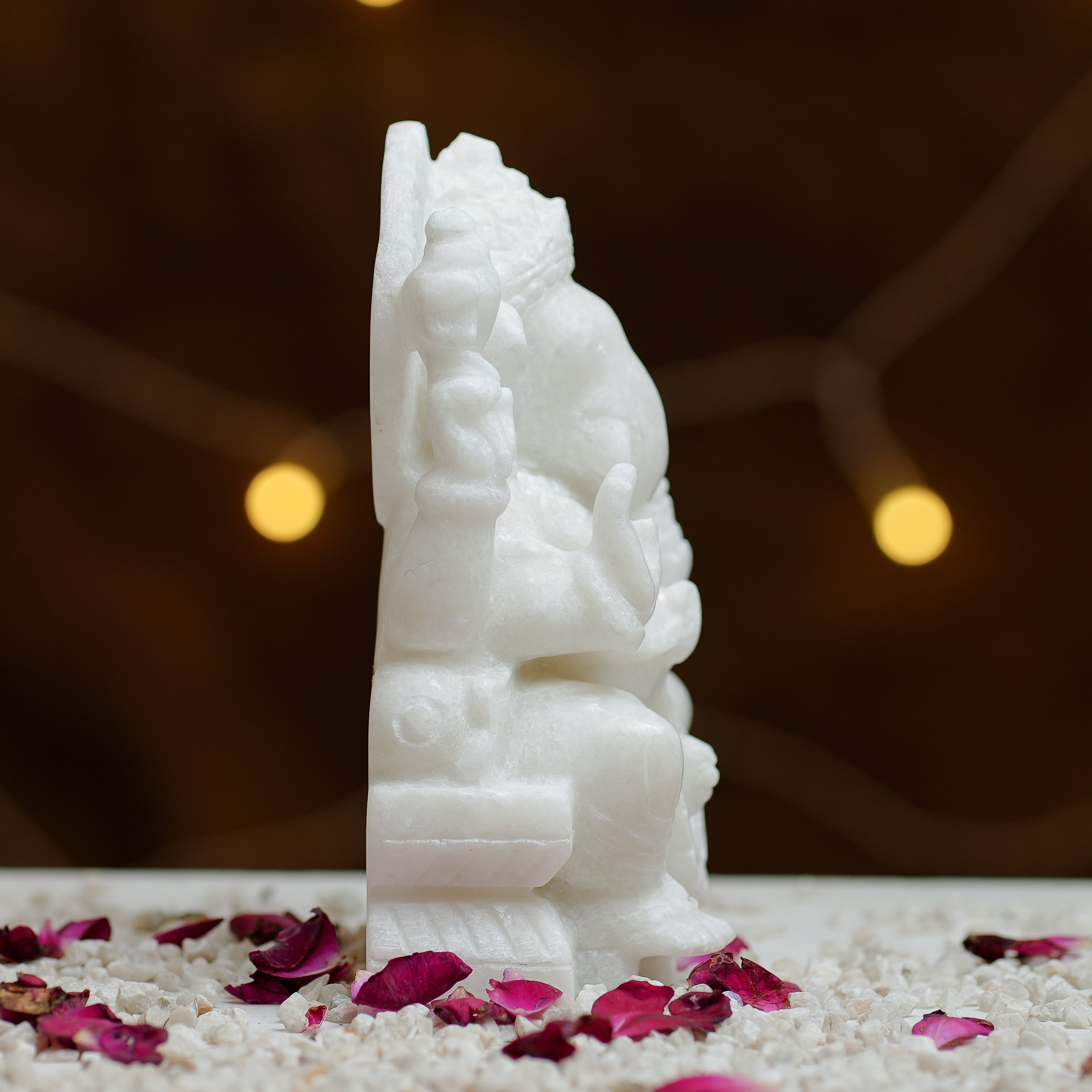 HandCarved White Marble Ganesha Statue  8Inch Idol for Home Temple & Décor