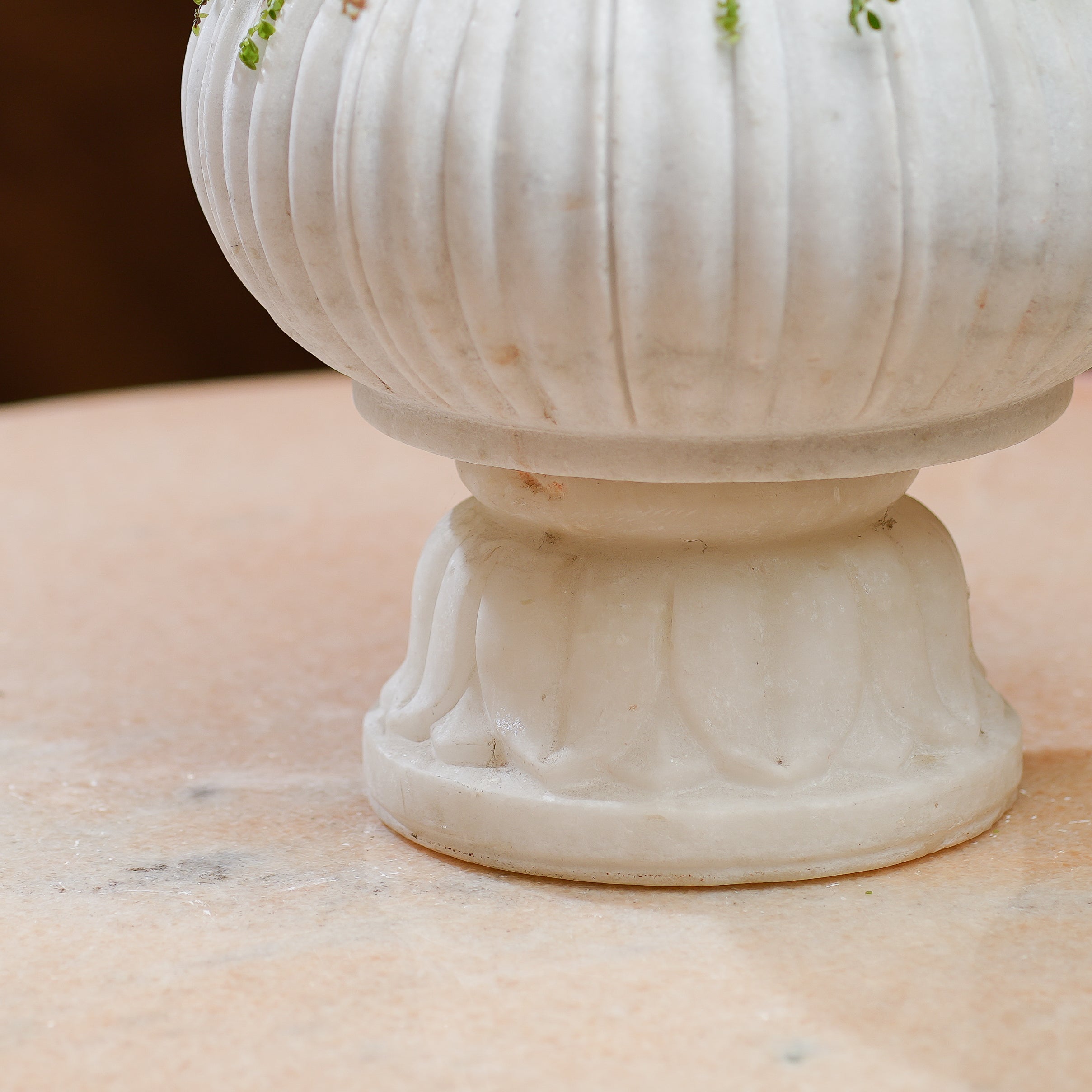 Handcrafted White Marble Lotus Planter  Elegant Pedestal Design