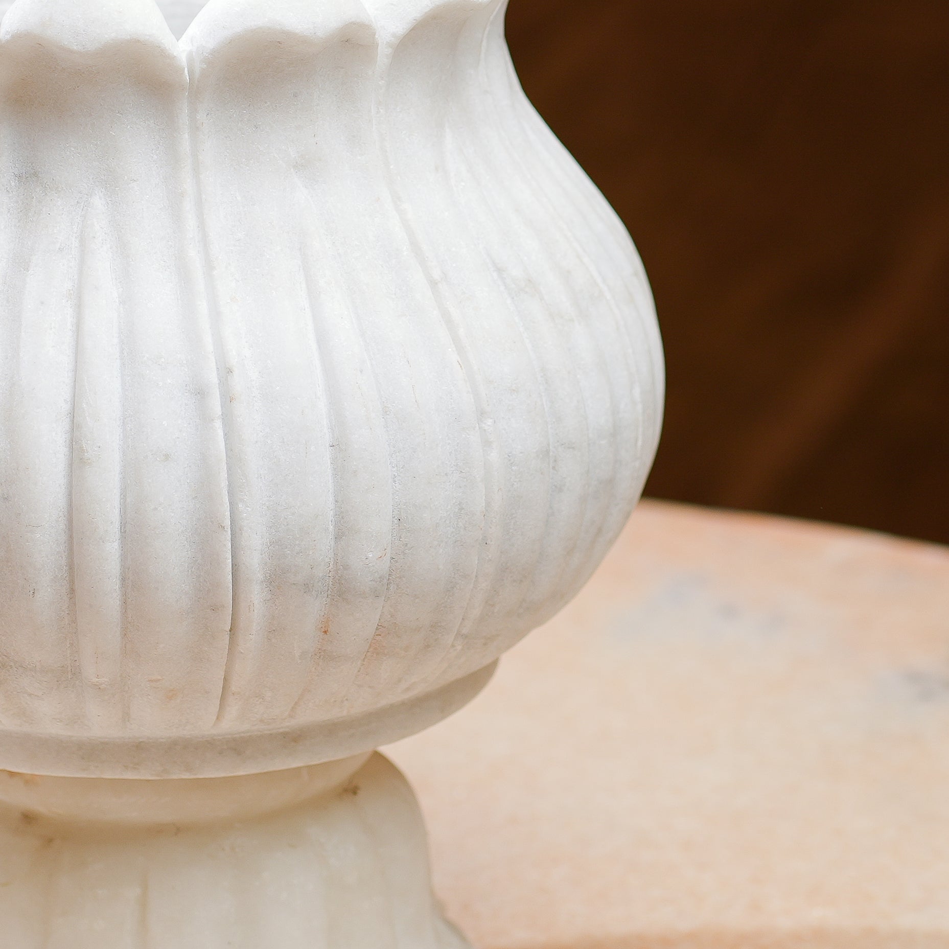Handcrafted White Marble Lotus Planter  Elegant Pedestal Design