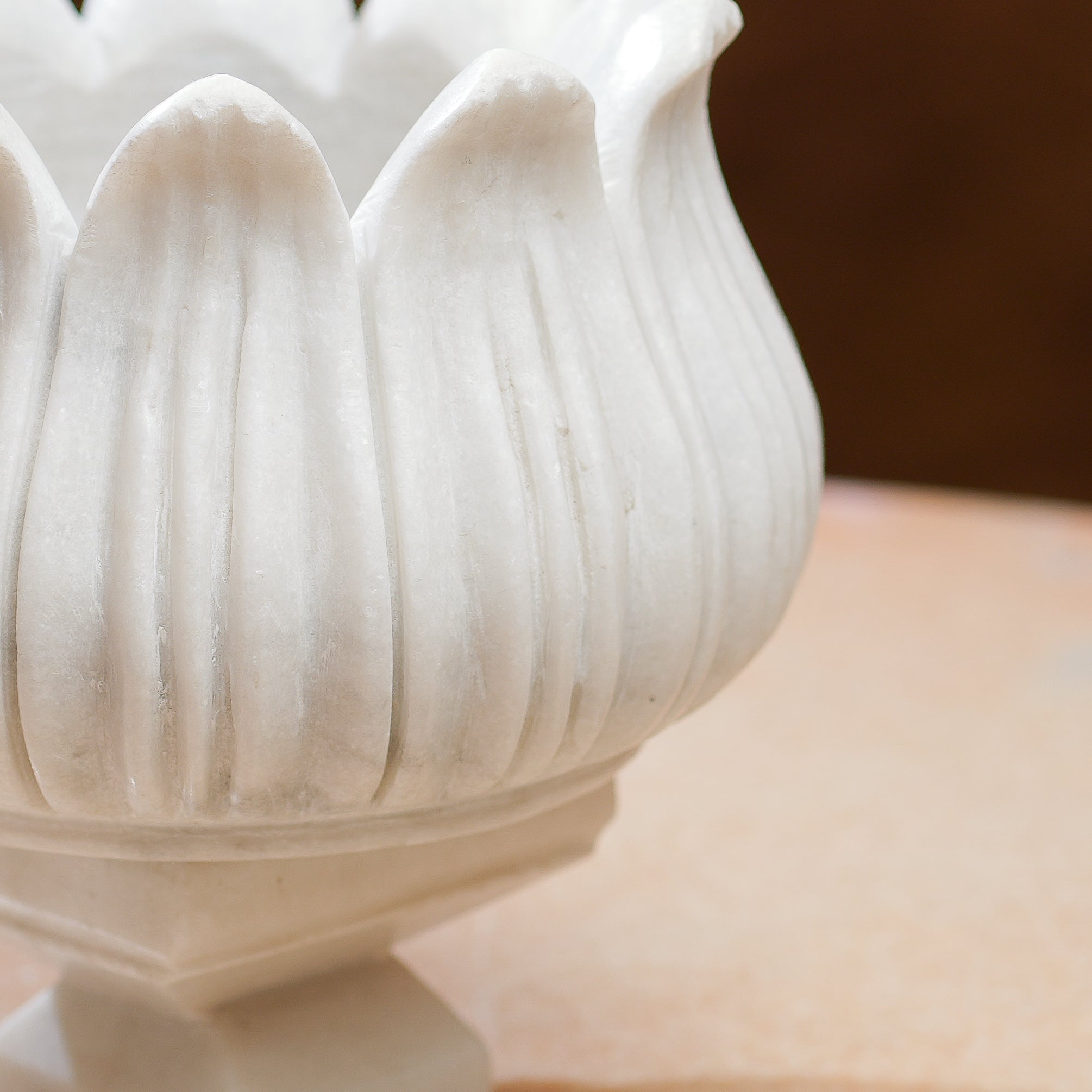 Handcrafted White Marble Lotus Planter  Elegant Pedestal Design