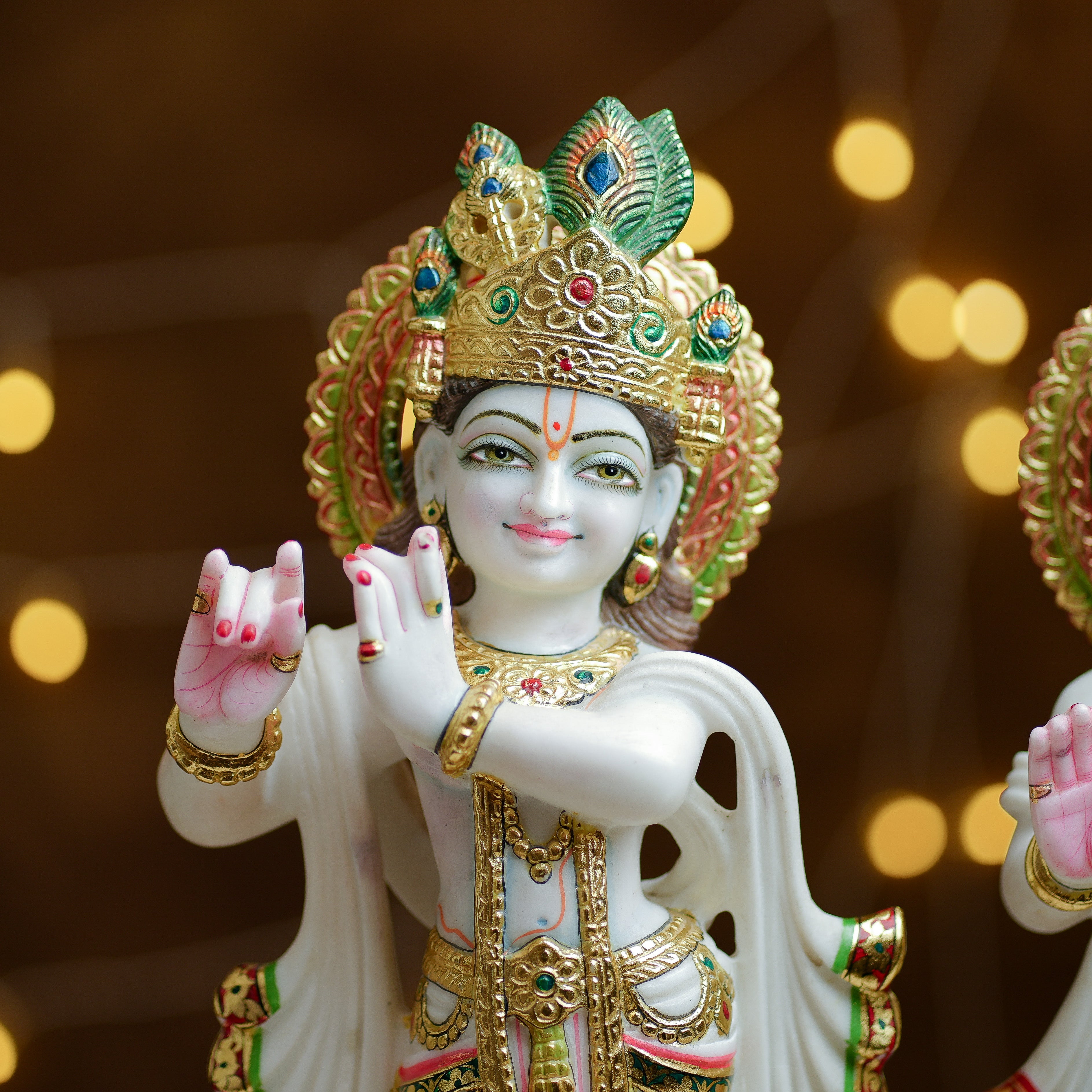 Radha Krishna Marble Idol Set  HandPainted with 24K Gold Touch for Divine Decor