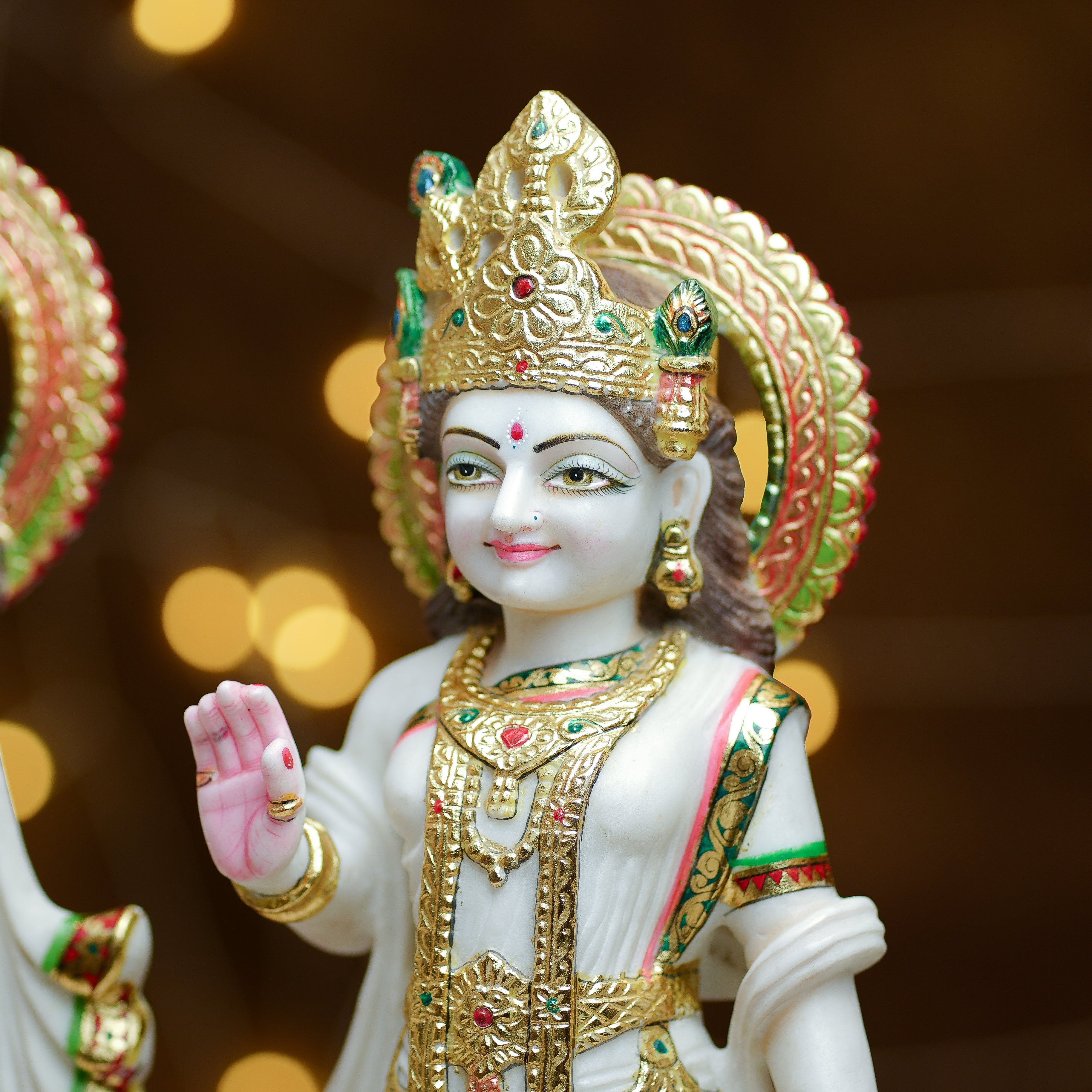 Radha Krishna Marble Idol Set  HandPainted with 24K Gold Touch for Divine Decor