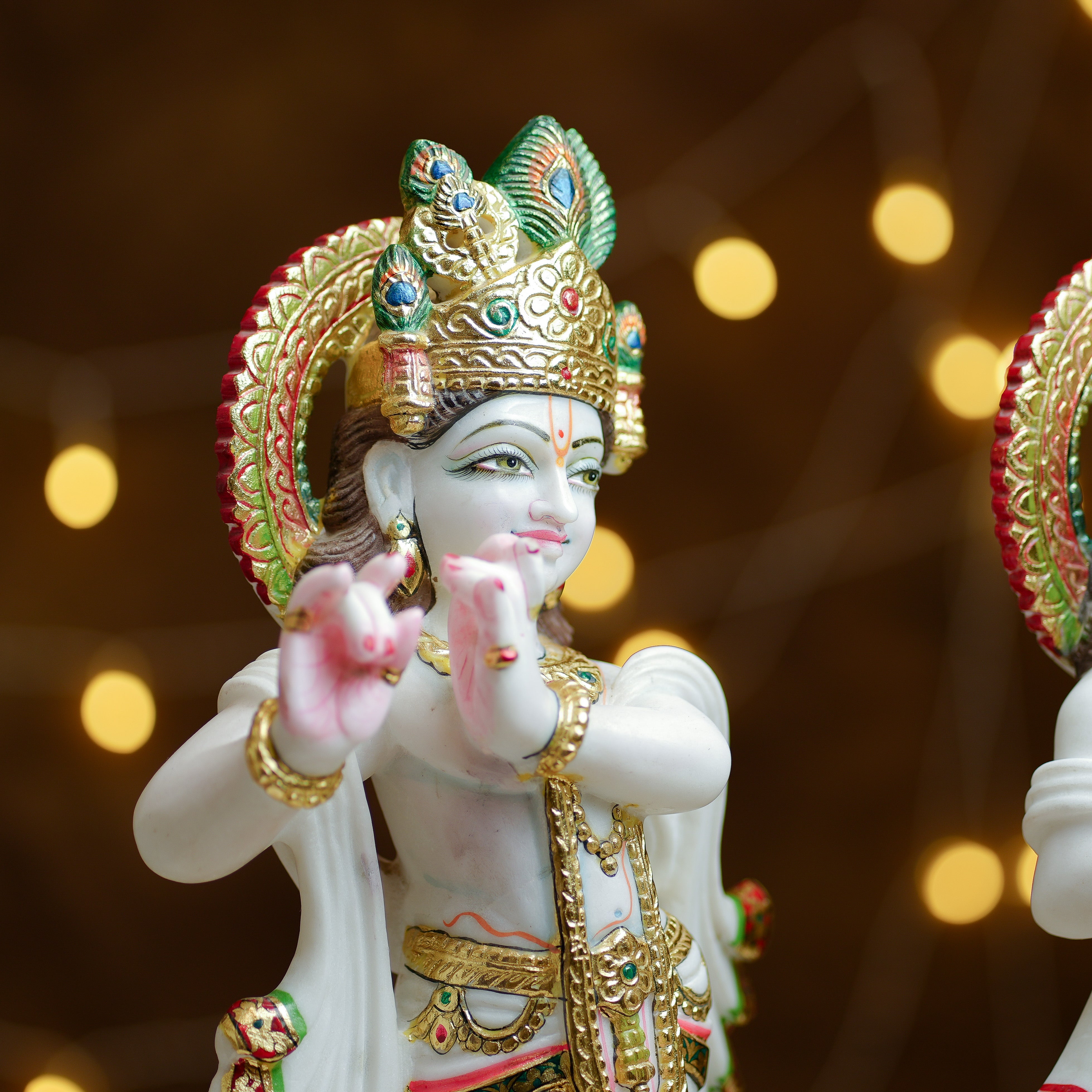 Radha Krishna Marble Idol Set  HandPainted with 24K Gold Touch for Divine Decor