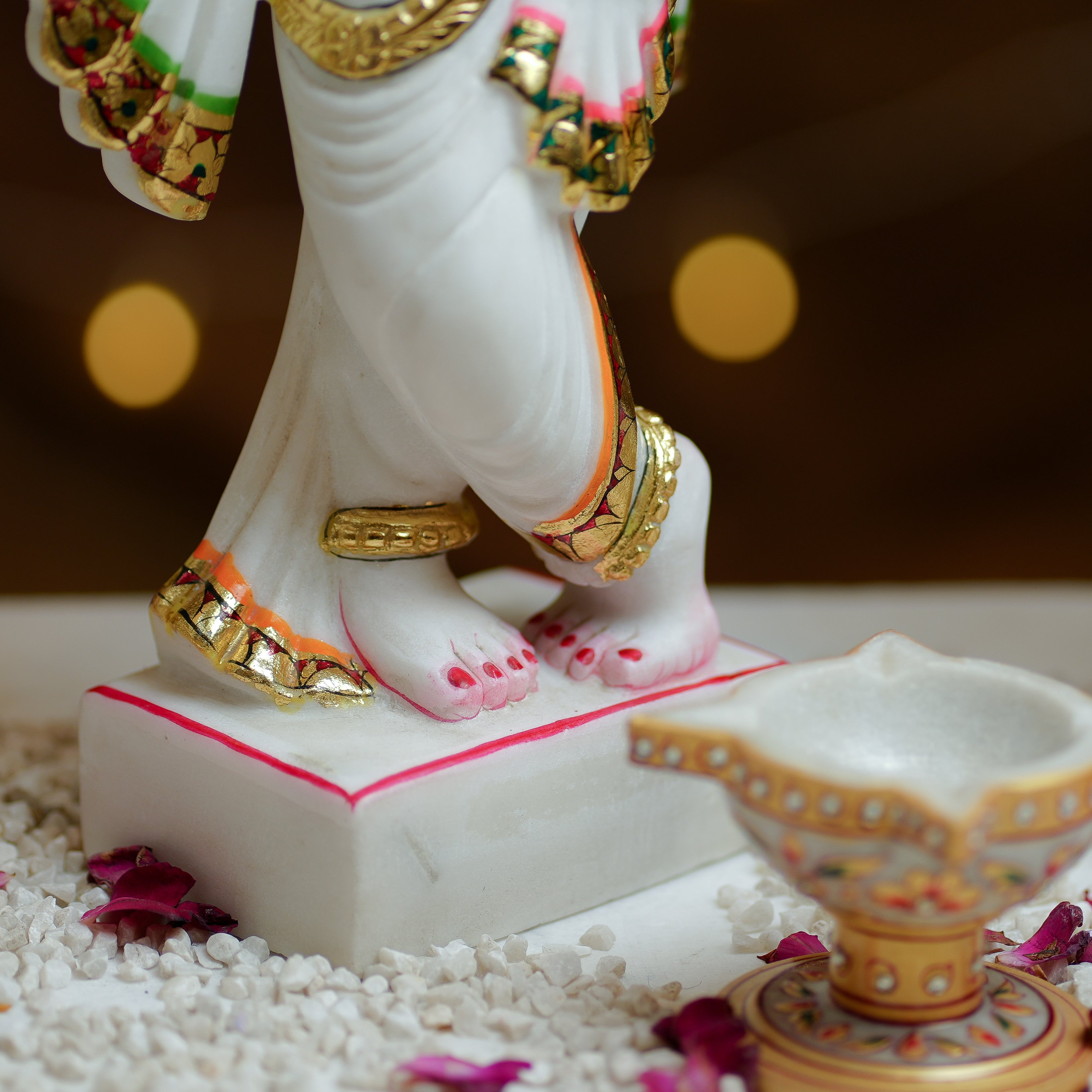 Radha Krishna Marble Idol Set  HandPainted with 24K Gold Touch for Divine Decor