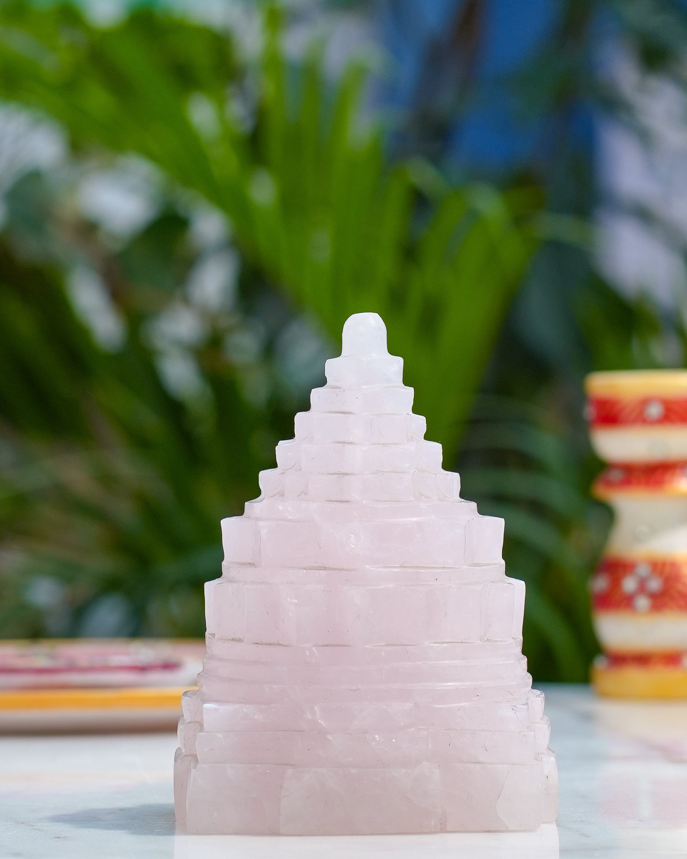 Shree Yantra in Rose Quartz  Hand Carved Meru Design for Love & Harmony