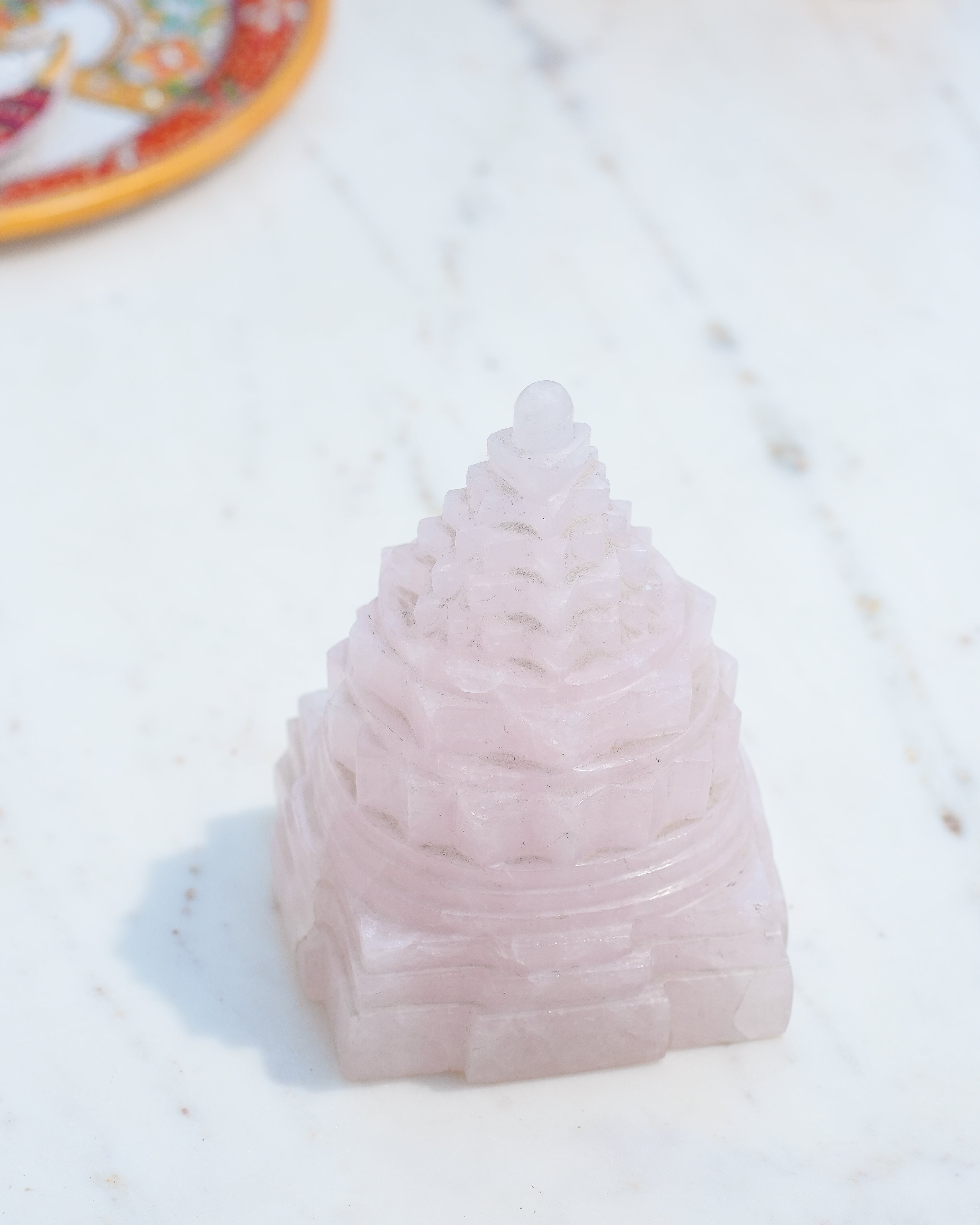 Shree Yantra in Rose Quartz  Hand Carved Meru Design for Love & Harmony