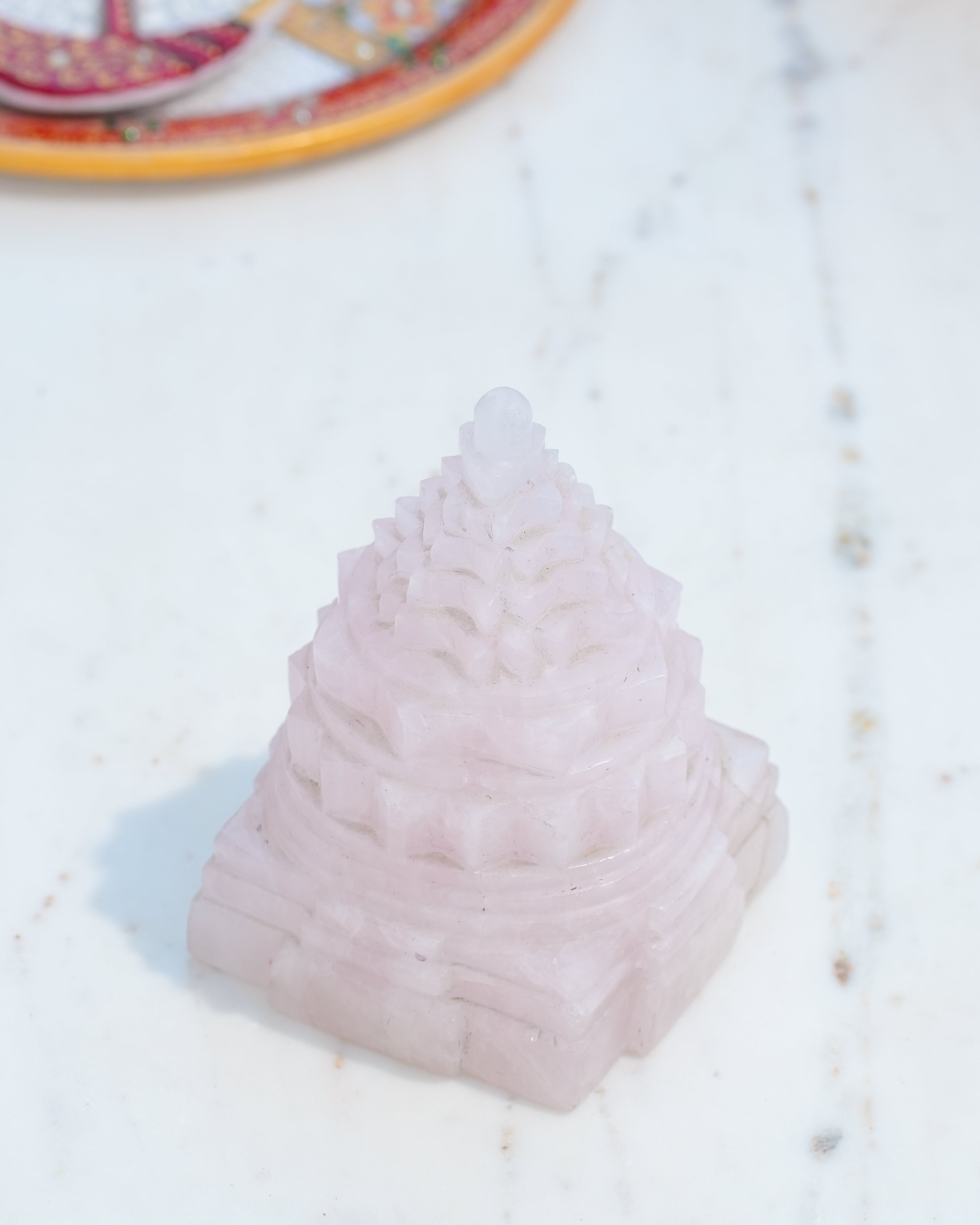 Shree Yantra in Rose Quartz  Hand Carved Meru Design for Love & Harmony
