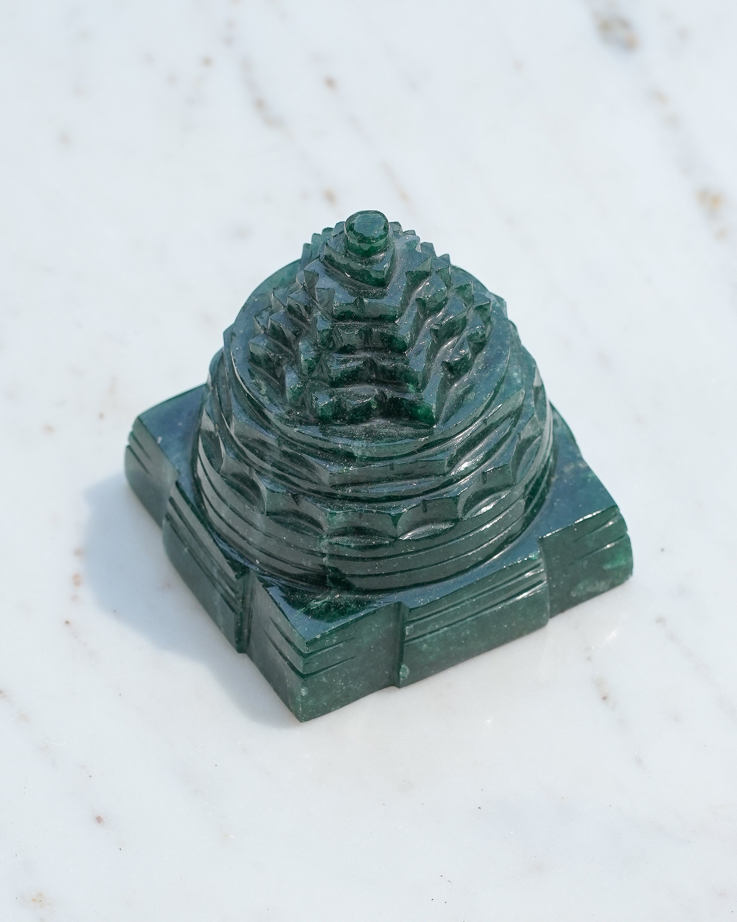 Shree Yantra in Green Jade Stone  Hand Carved Meru Design for Prosperity